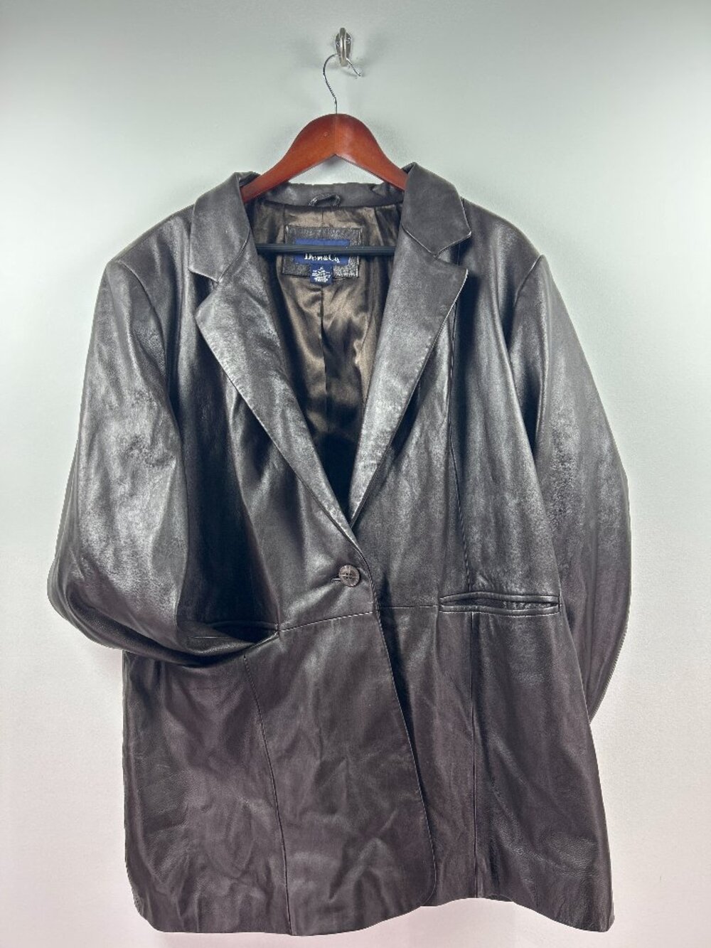 Denim & Co. Genuine Leather Jacket Blazer Women's Size 1X/XL Black Notch Collar